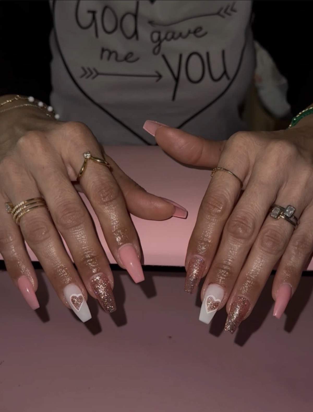 Pink glitter set with hearts