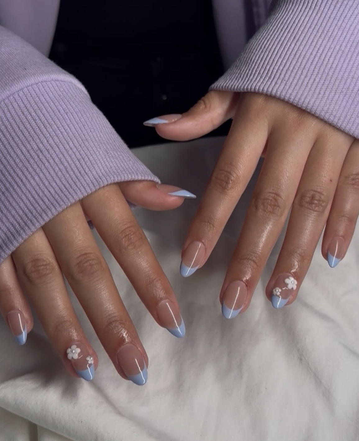 Blue french with flowers